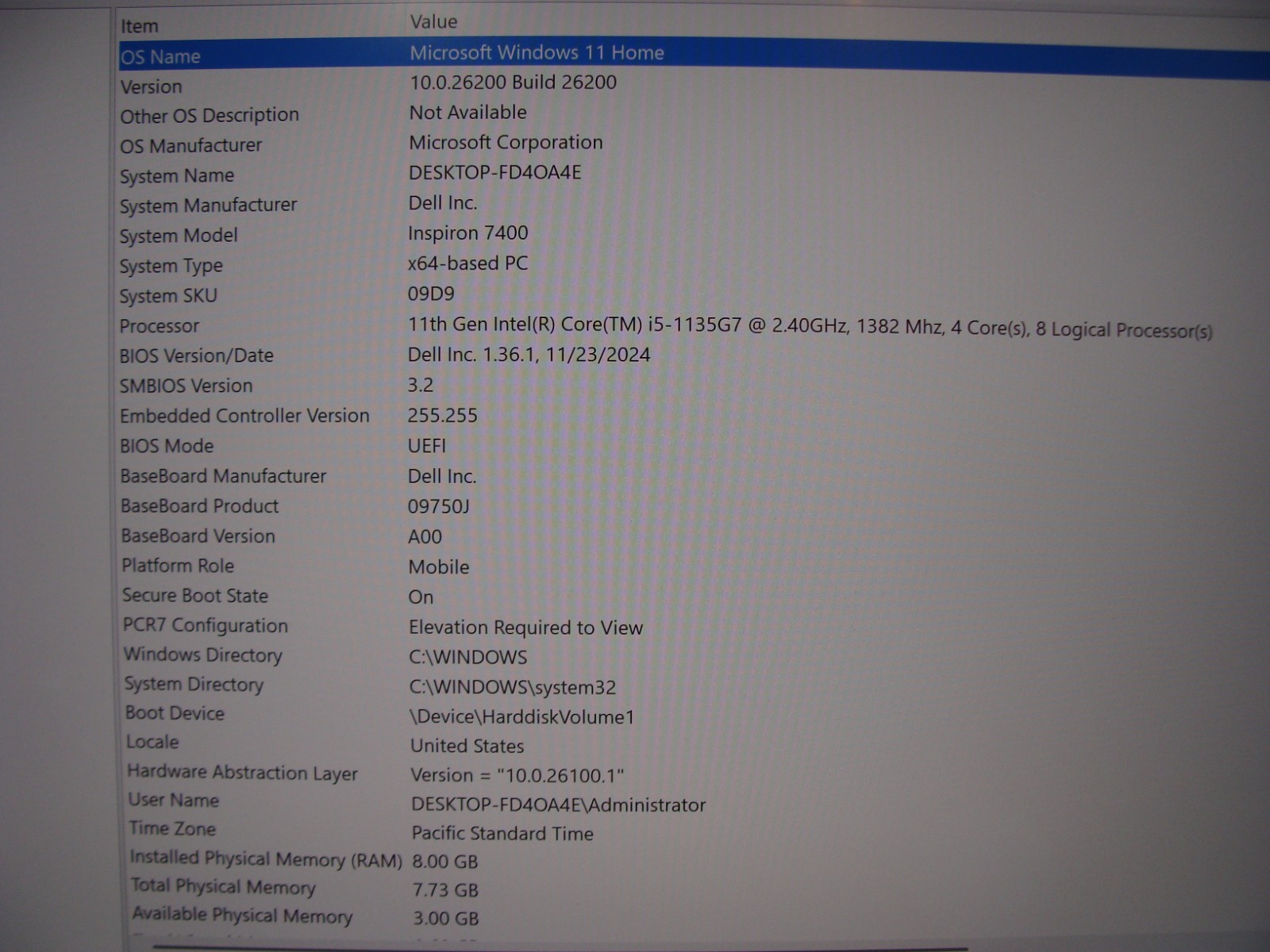 Dell INSPIRON 7400 14.5″ QHD core i5-1135G7 2.4GHz 8GB RAM 256GB SSD Win 11 Home