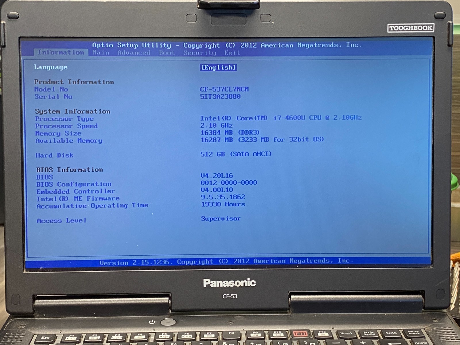Panasonic Toughbook CF-53 MK4 i7-4600u 16GB DDR3 500GB SSD W11P 93% Battery