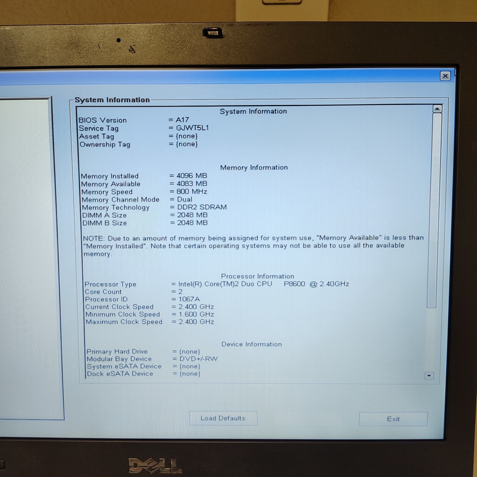 Dell Latitude E6400 Vintage Laptop Core 2 Duo P8600 4GB RAM NVIDIA NVS 160M GPU
