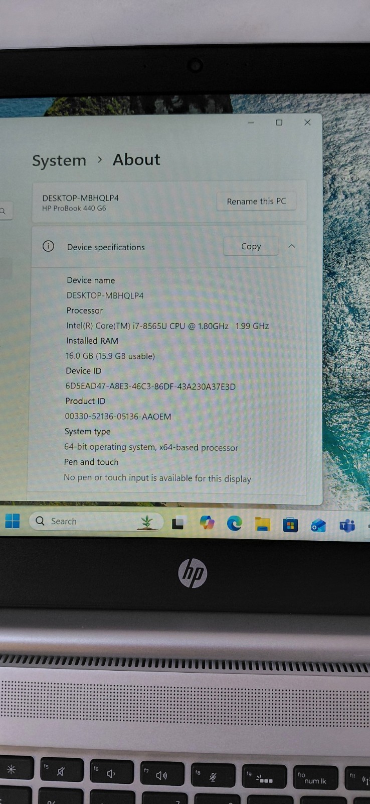 HP ProBook 440 G6 I7-8565U 1.80GHZ 16GB 256GB SSD LAPTOP +CHARGER