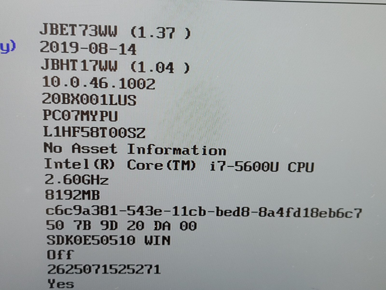 Lenovo Think T450s Core i7-5600U@2.60GHz, 8GB RAM , NO HD , FOR PARTS ONLY
