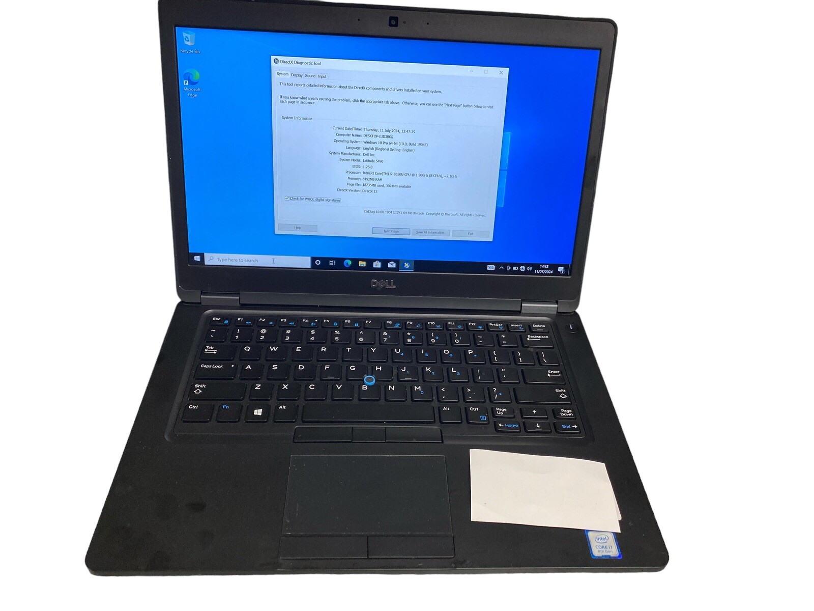Dell Latitude 5490 Laptop Intel Core i5-8350U 1.9GHz 8GB RAM 256GB SSD W10