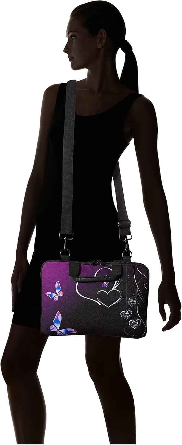Purple Butterflies Canvas Laptop Carrying Shoulder Sleeve Case Protective Bag Fi