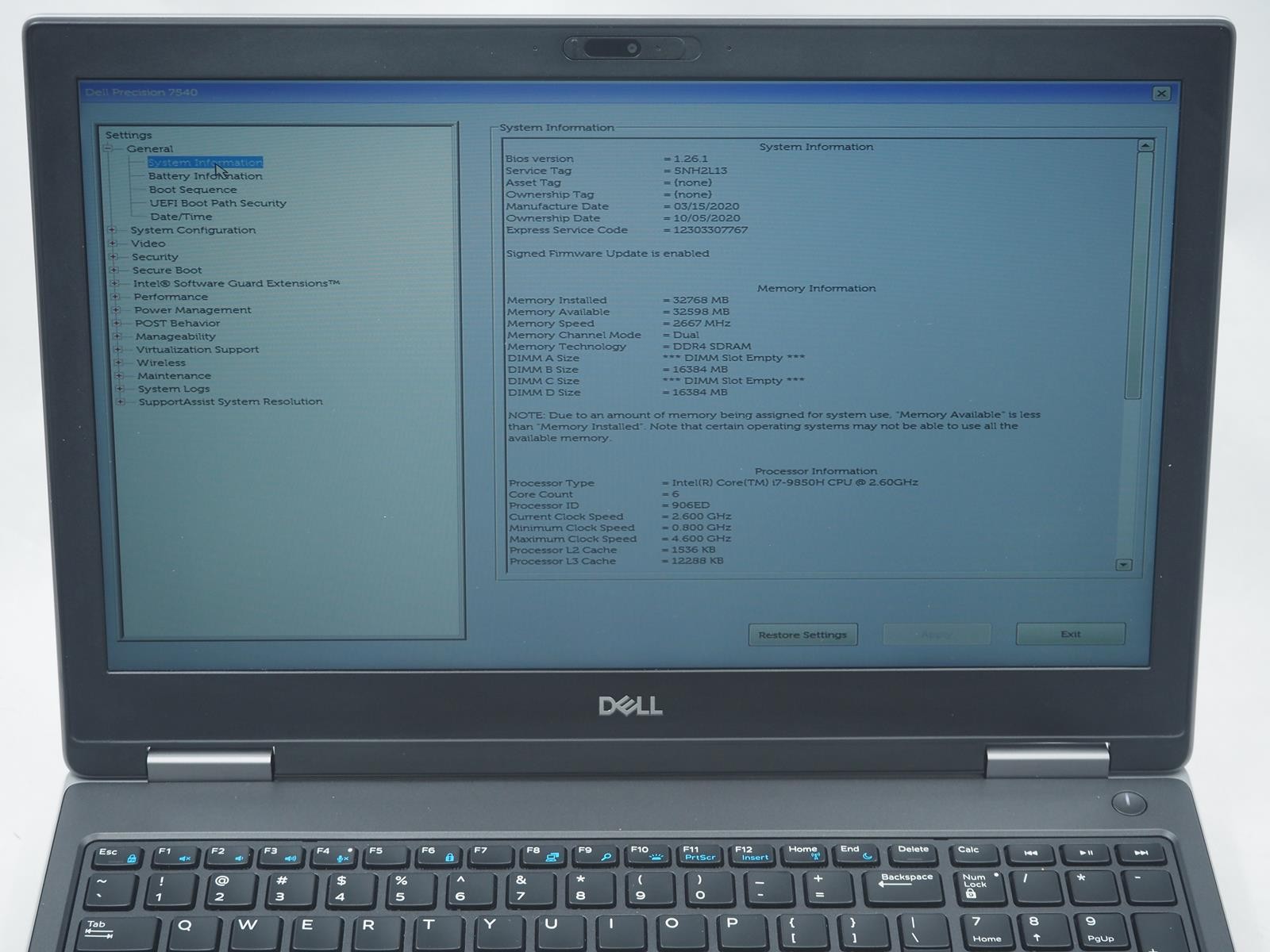 DELL Precision 7540 15.5″ Intel Core i7-9850H 2.6GHz 32GB RAM 512GB NVMe Grade C