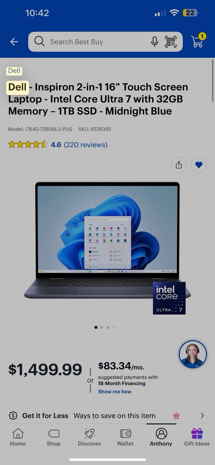 Dell Inspiron 2-in-1 16Touch Screen Laptop Intel Core Ultra 7, 32GB
