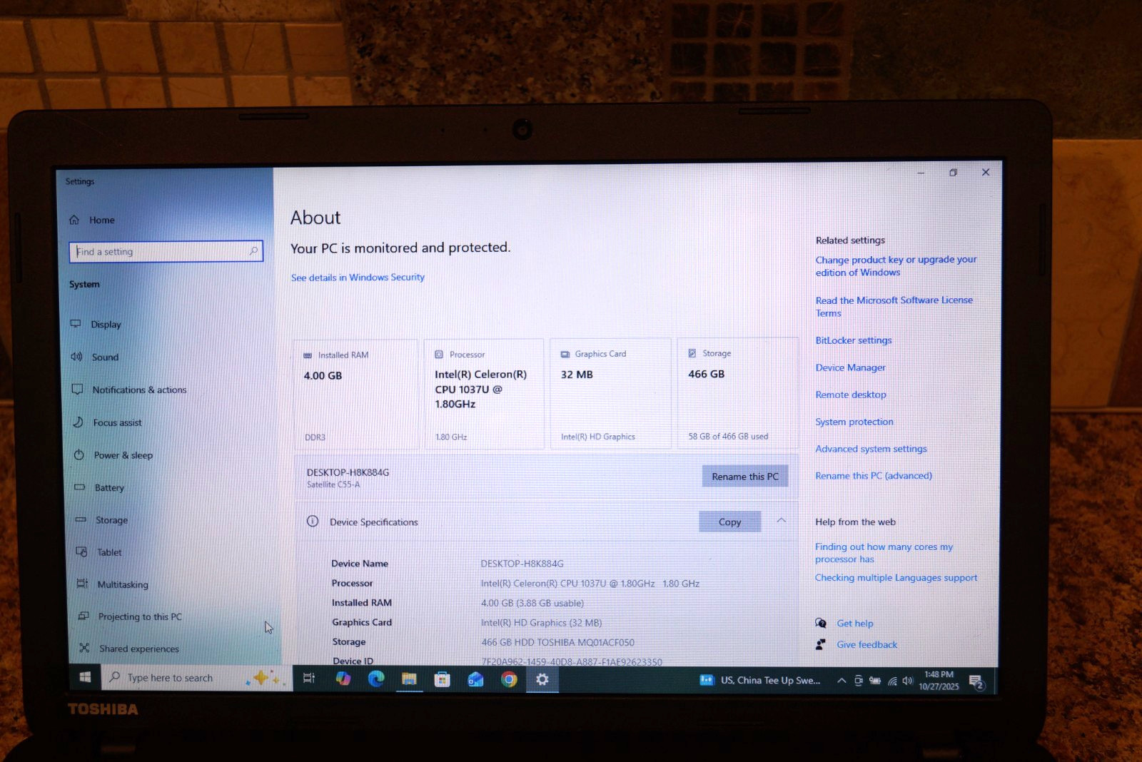 Active Latest 22H2 WIN10 PRO Toshiba C55-A5300@1.80GHz,4GB RAM 500GB HDD