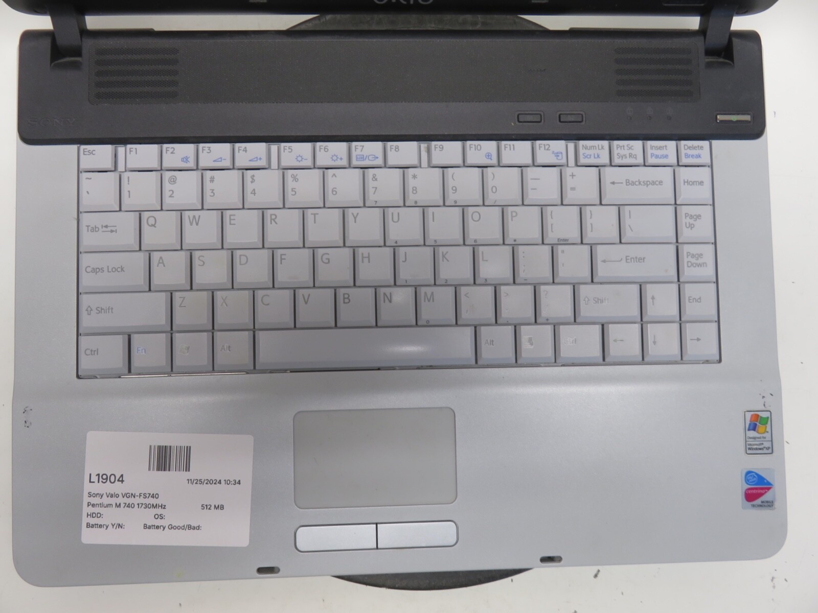 Sony Vaio VGN-FS740 PCG-702L Pentium M 740 1730MHz 512 MB NO HDD No Batt