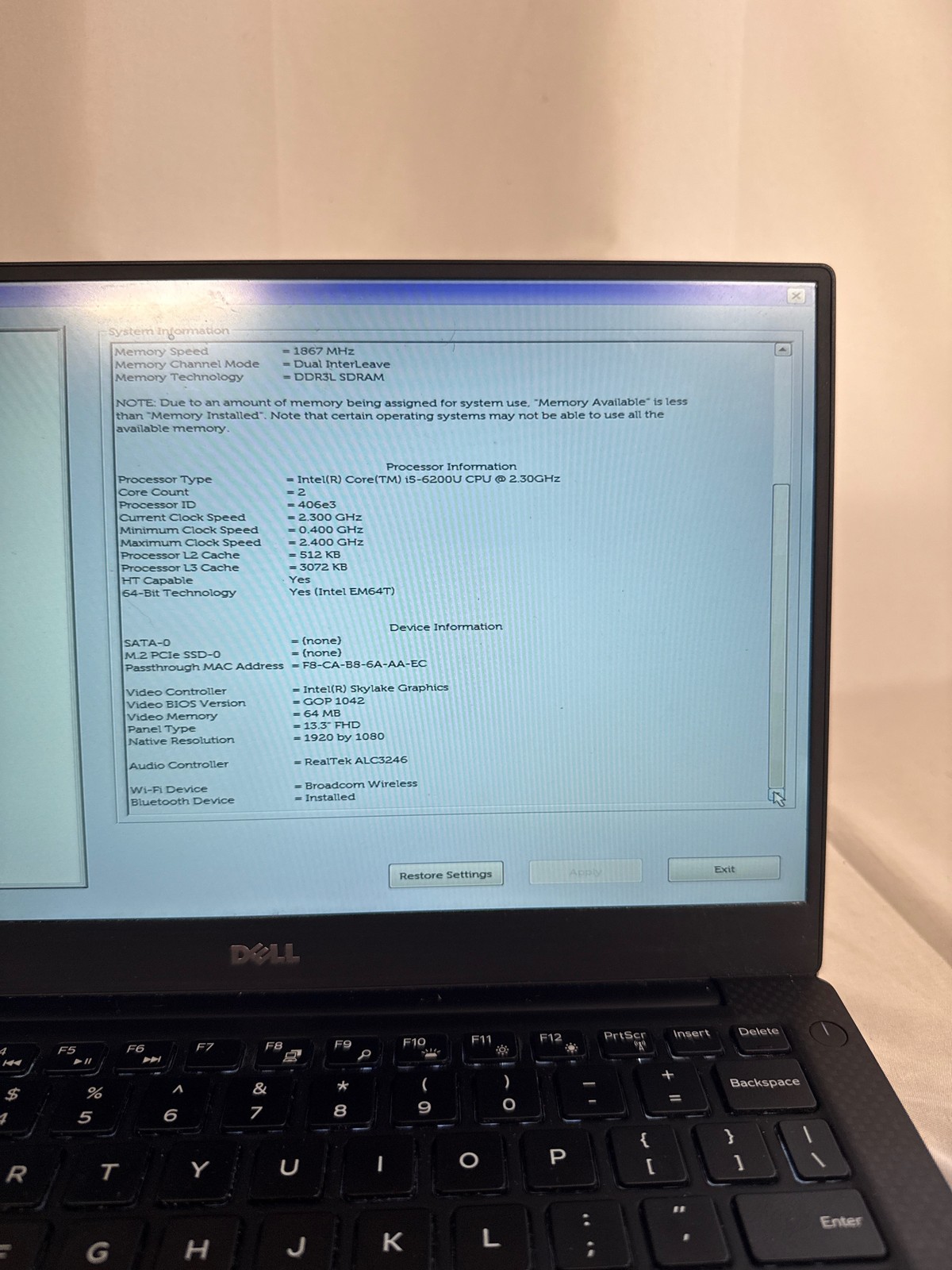 Dell XPS 13 9350 Intel Core i5-6200U 8 GB No Drive 13.3″