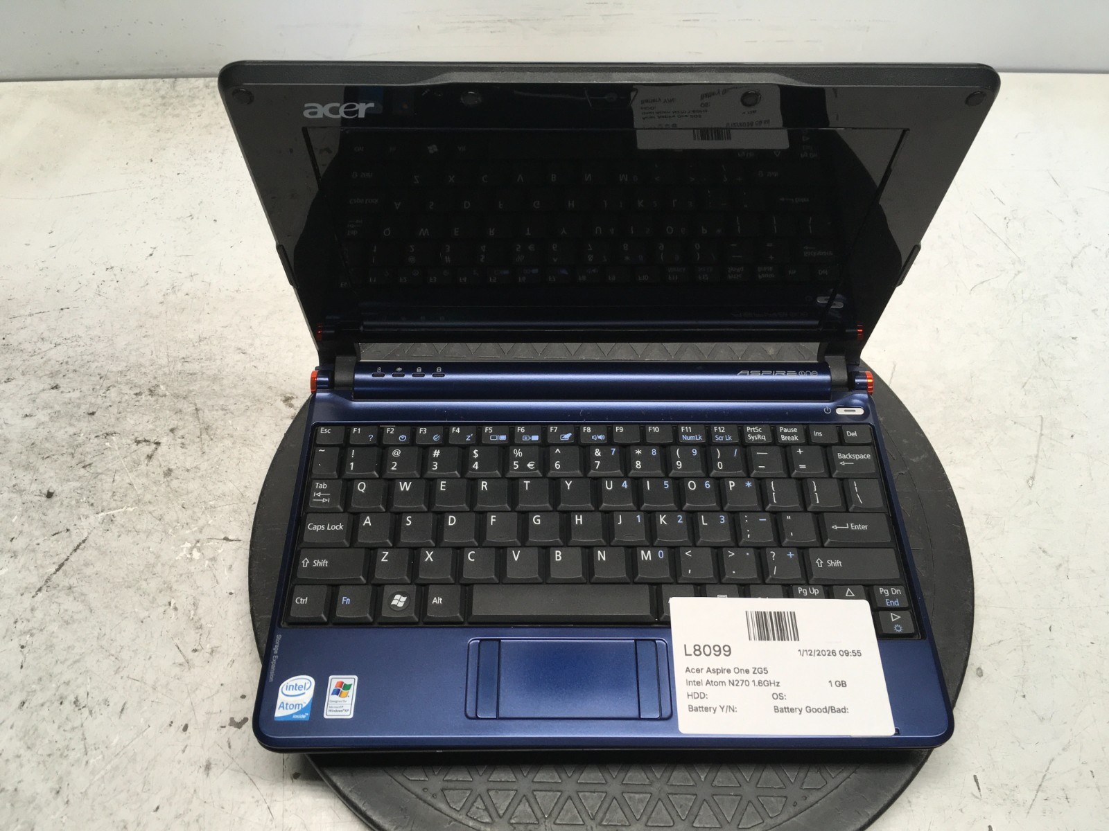 Acer Aspire One ZG5 Intel Atom N270 1.6GHz 1 GB NO HDD