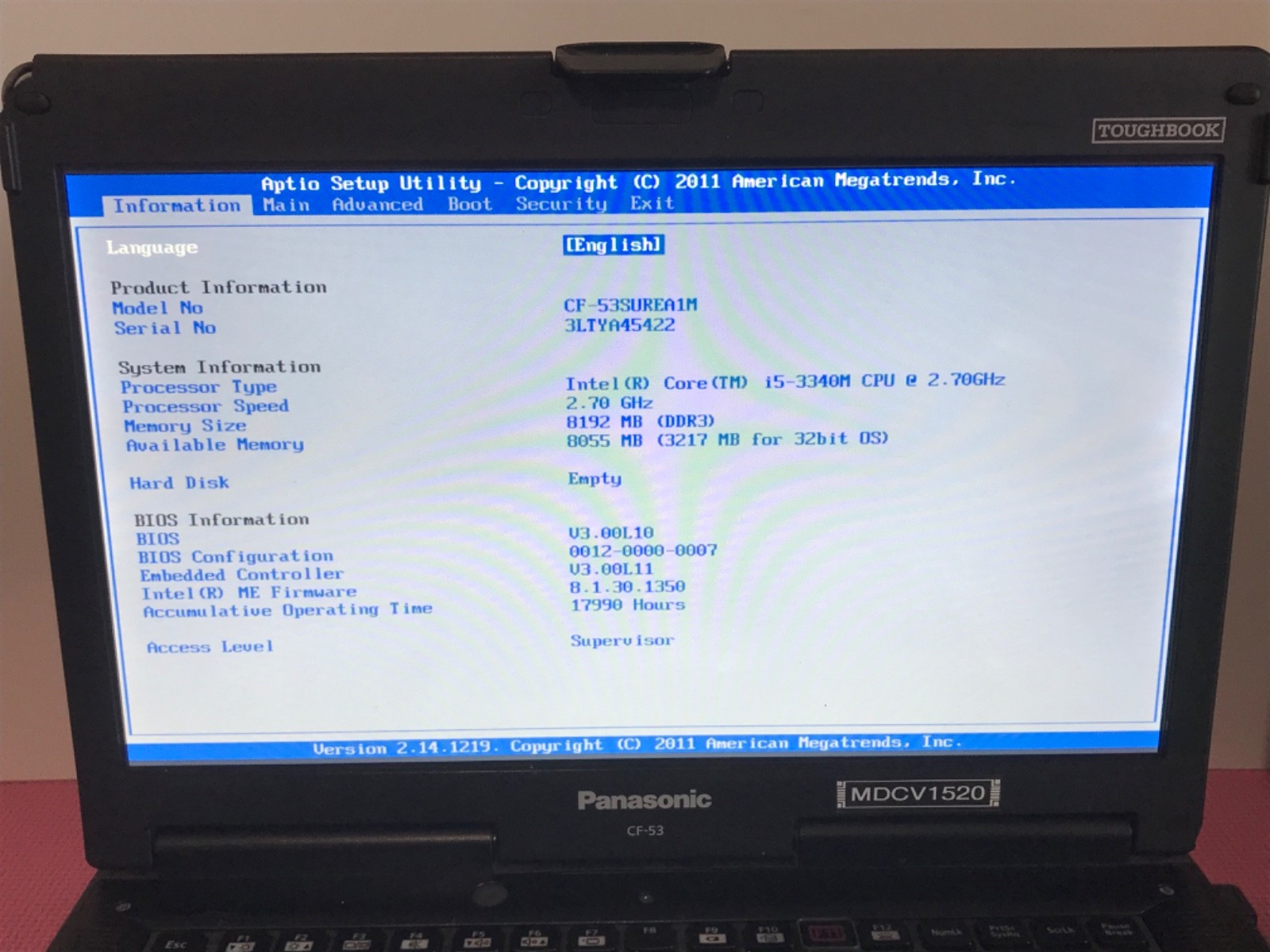 4 Panasonic Toughbook CF-53 i5-3340M 2.7GHz 8Gb NO HD/ Caddy MK3 53SUREA1M #26