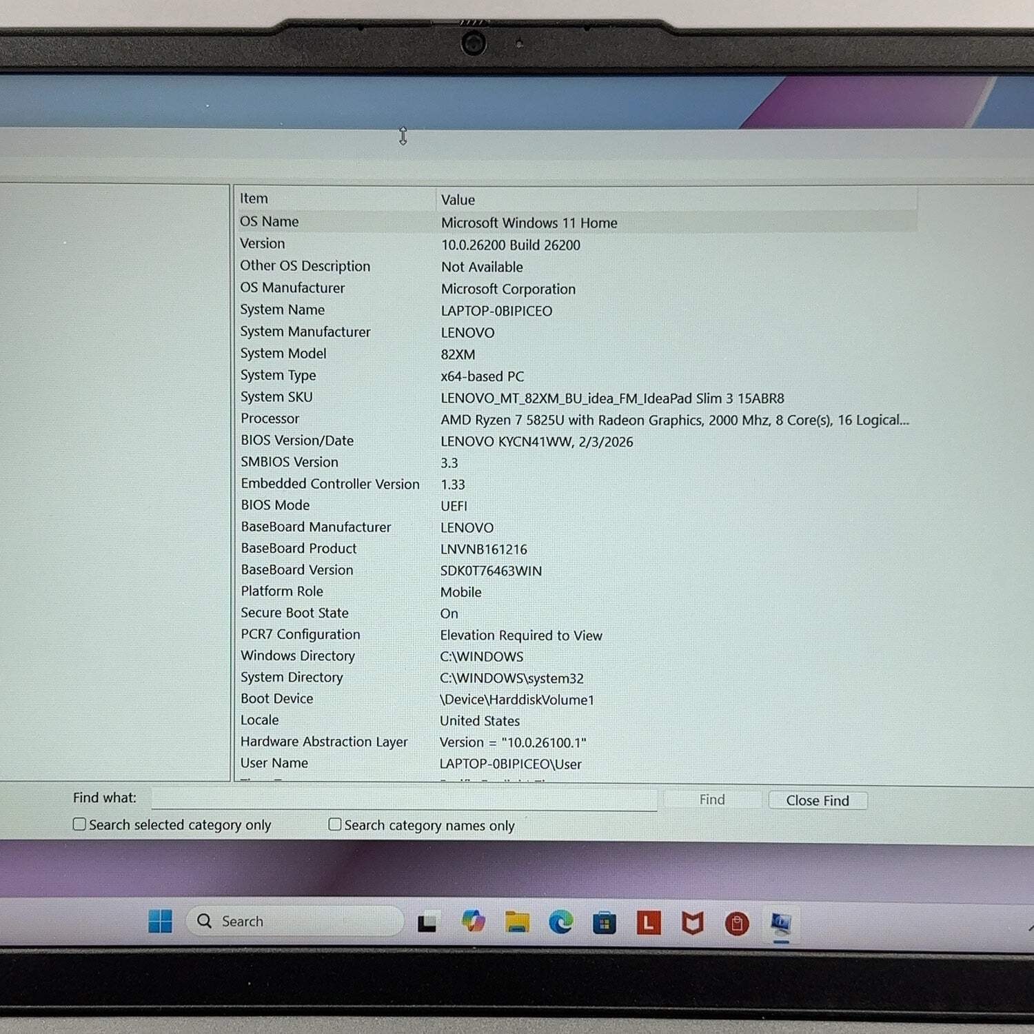 Lenovo IdeaPad Slim 3 15ABR8 15.3″ Ryzen 7 5825U 2.0GHz 16GB RAM 512GB SSD