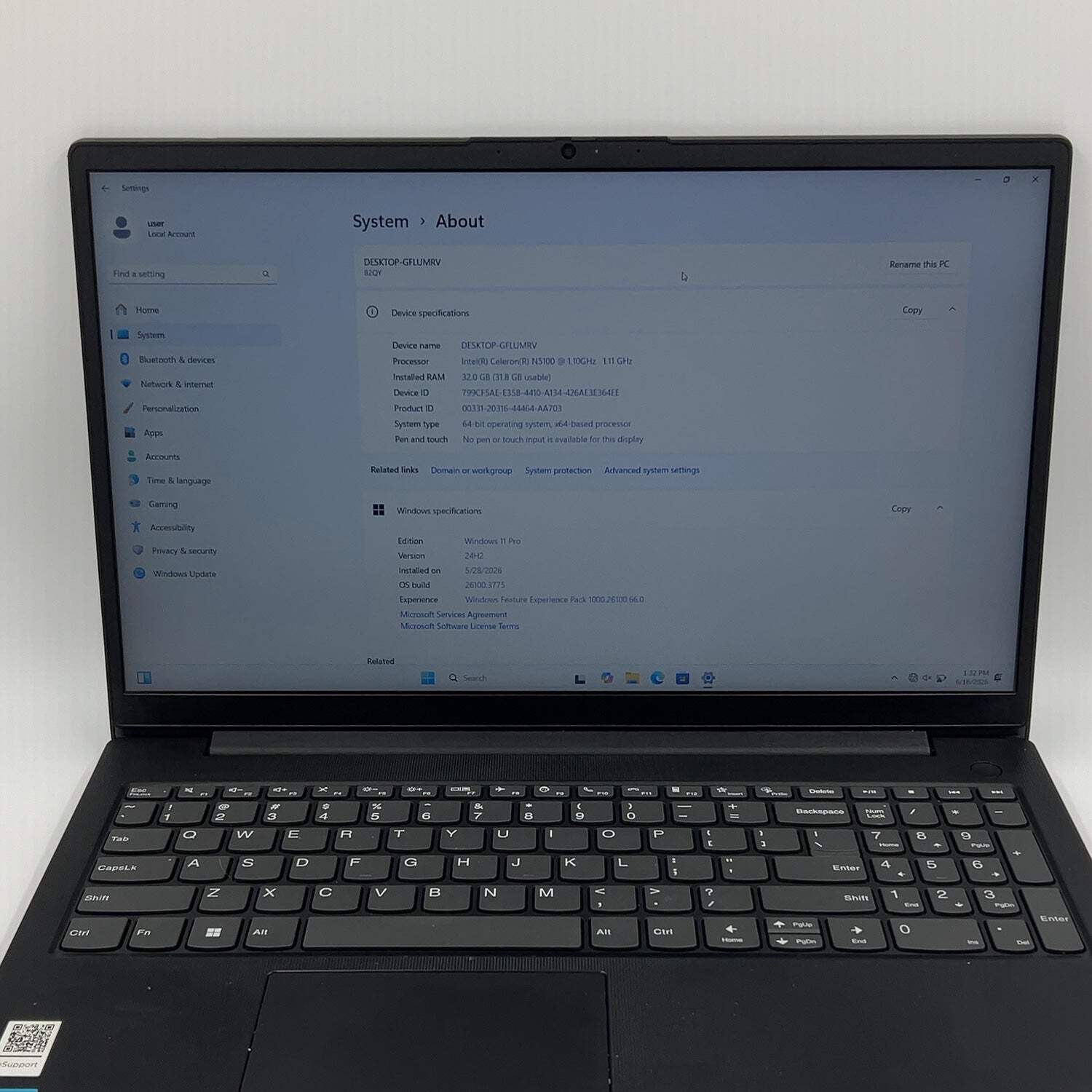 Lenovo V15 G2 IJL 82QY00S3US 15.6″ Celeron N5100 1.1GHz 32GB RAM 1TB SSD