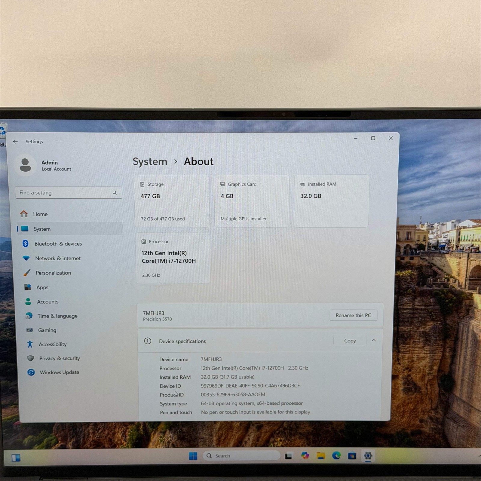 Broken Dell Precision 5570 15.6″ i7-12700H 32GB RAM 512GB SSD RTX A1000 Bad Batt