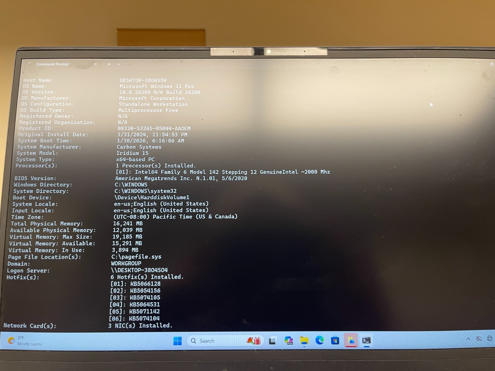 Carbon Systems Iridium 15 Intel Core i7-10510U 16GB RAM | USED |
