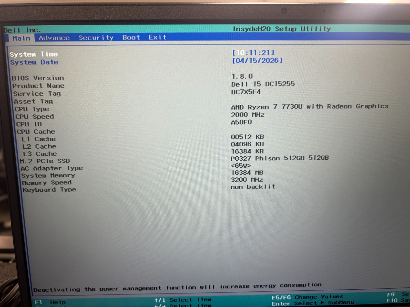 DELL 15 DC15255 G8MK9, AMD Ryzen 7 7730U, 2.00 GHz, 16 GB RAM, 512 GB NVMe SSD