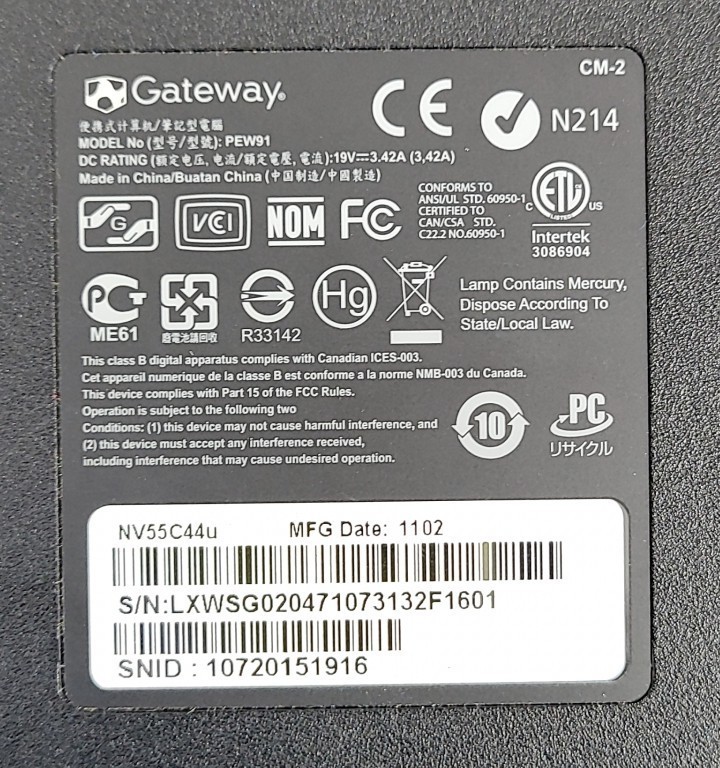 GATEWAY NV55C PEW91 Laptop Core I5 M 480 6GB 500GB SEE NOTES