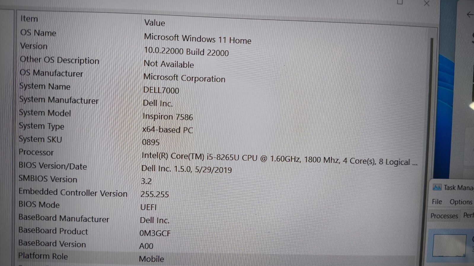 Dell Inspiron 15 7000 Intel Core i5-8265U 8GB 1TB HD/SSD W11 Touchscreen