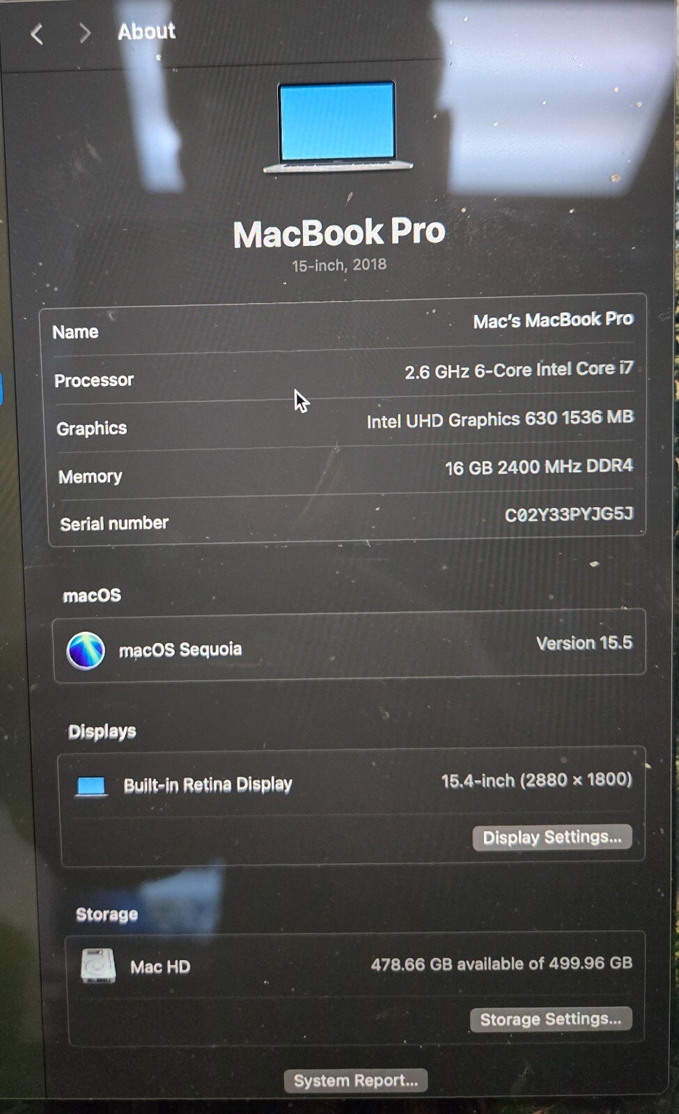 Apple MacBook Pro, 15-Inch, 2018, i7-6-Core, 16GB RAM, 500GB SSD, Radeon Pro