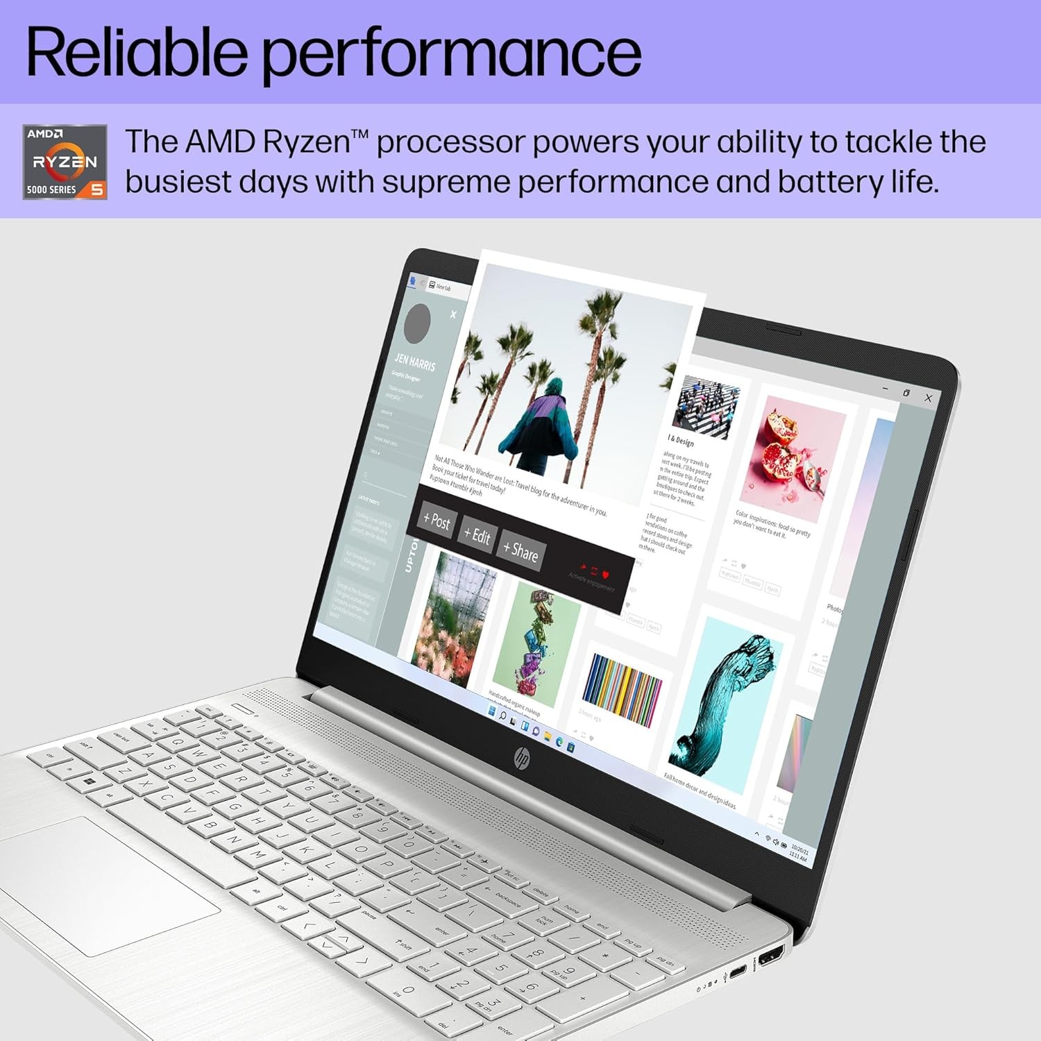 HP 15″ HD Laptop AMD Ryzen 5 5500U, 8 GB RAM, 256 GB SSD, AMD Radeon Graphics