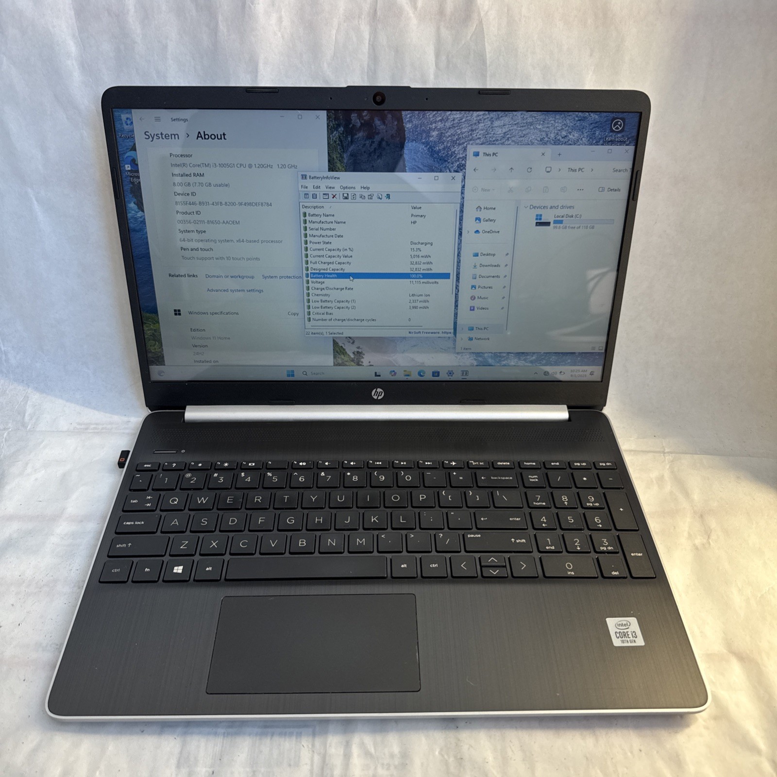 HP Laptop 15-dy1731ms HD Intel Core i3-1005G1 @1.20GHz 128GB SSD 8GB RAM W11H
