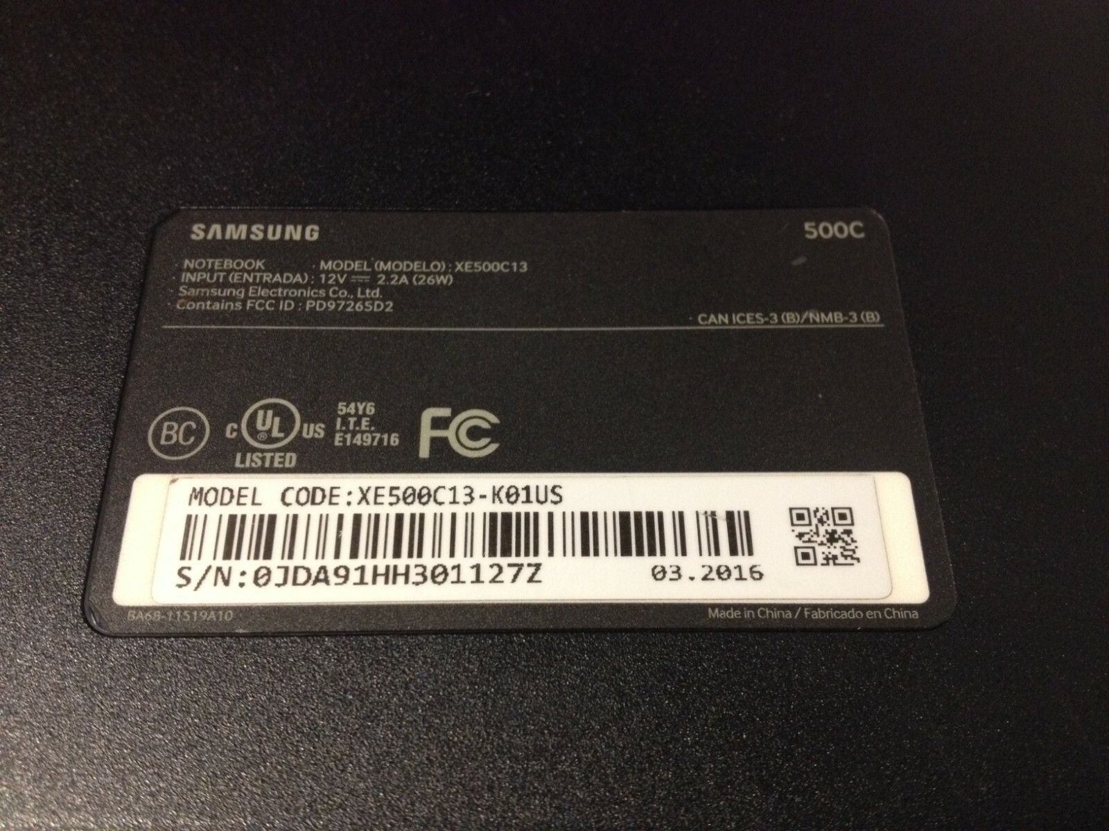 SAMSUNG Chromebook 3 XE500C13 11.6in. and Charger (16GB, 2.48GHz, 2GB)