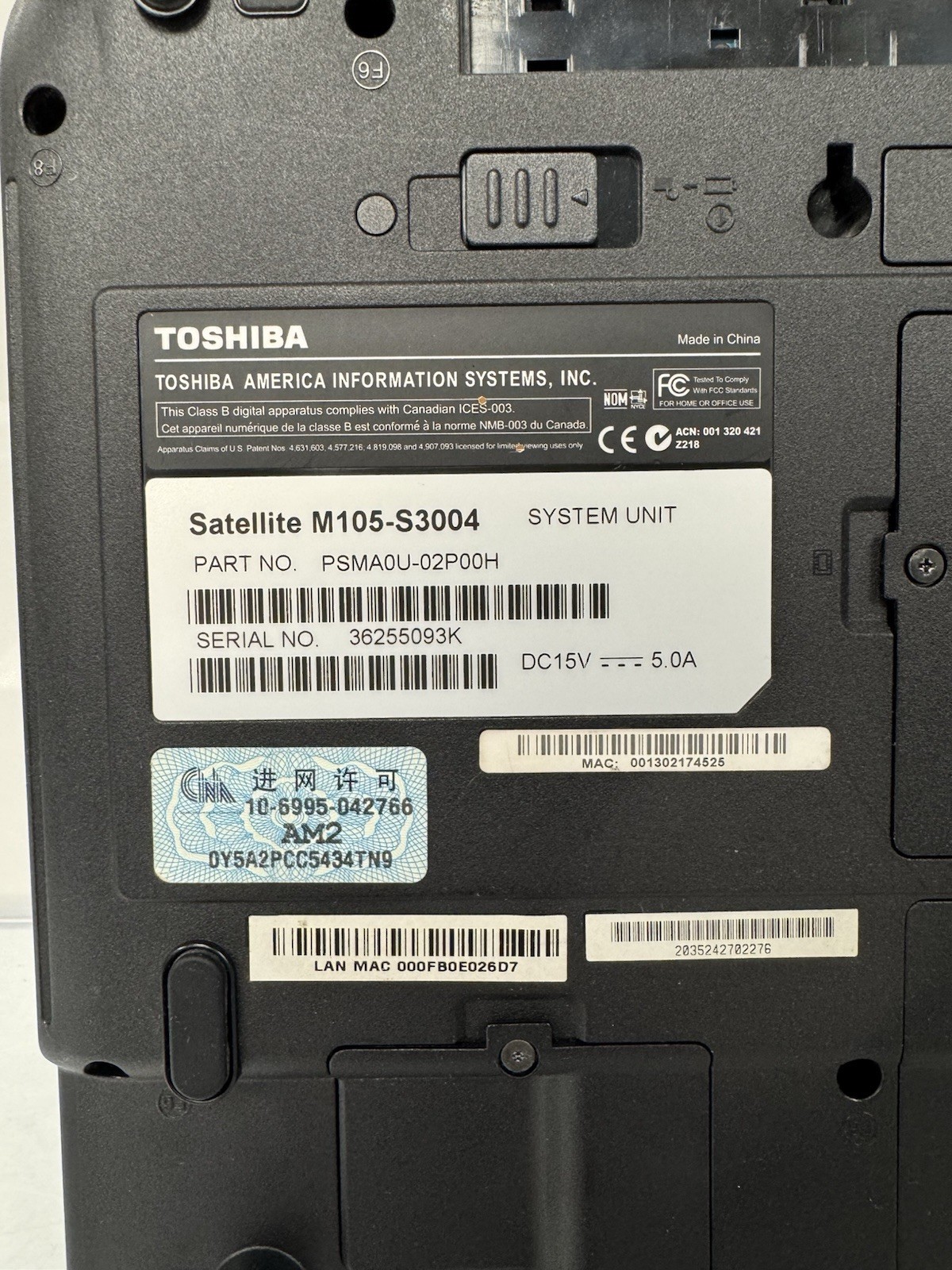 Toshiba Satellite M105-S3004 Intel Core Duo T2300 1.66 GHz 512MB Ram No HDD
