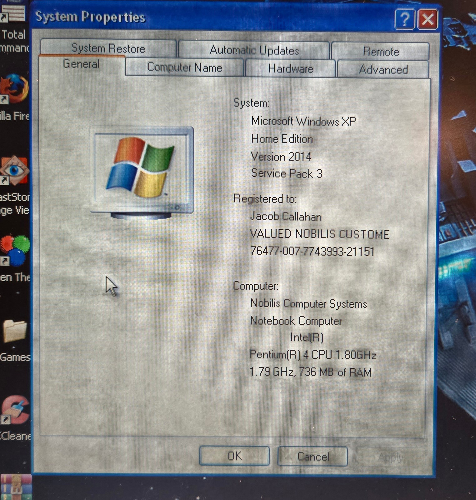 Vintage Nobilis Green731 (Intel Pentium 4 @ 1.80 GHz, 768 MB RAM, WinXP Home)