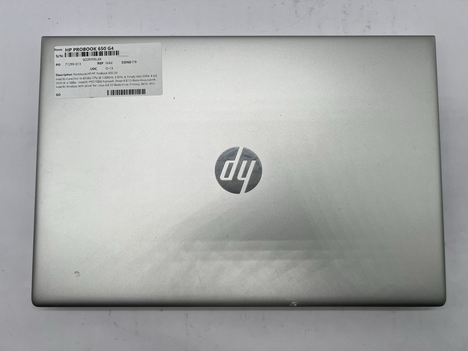 HP ProBook 650 G4, i5-8250U CPU, @ 1.60GHz, 8GB RAM-No HDD/OS/Charger