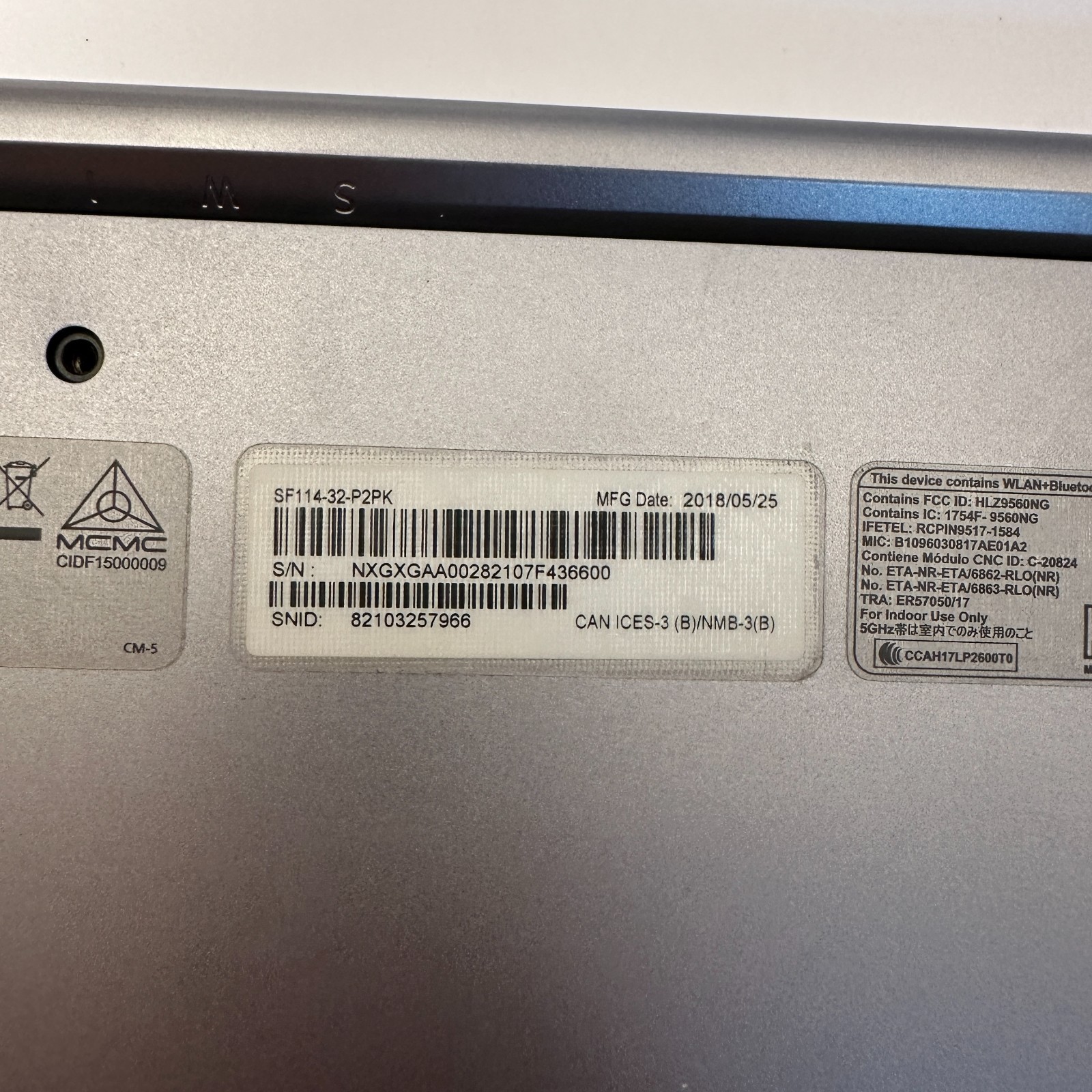 Acer Swift 1 Model: 20H2. SF114-34-P8JE Windows Laptop Parts or Rebuild. READ