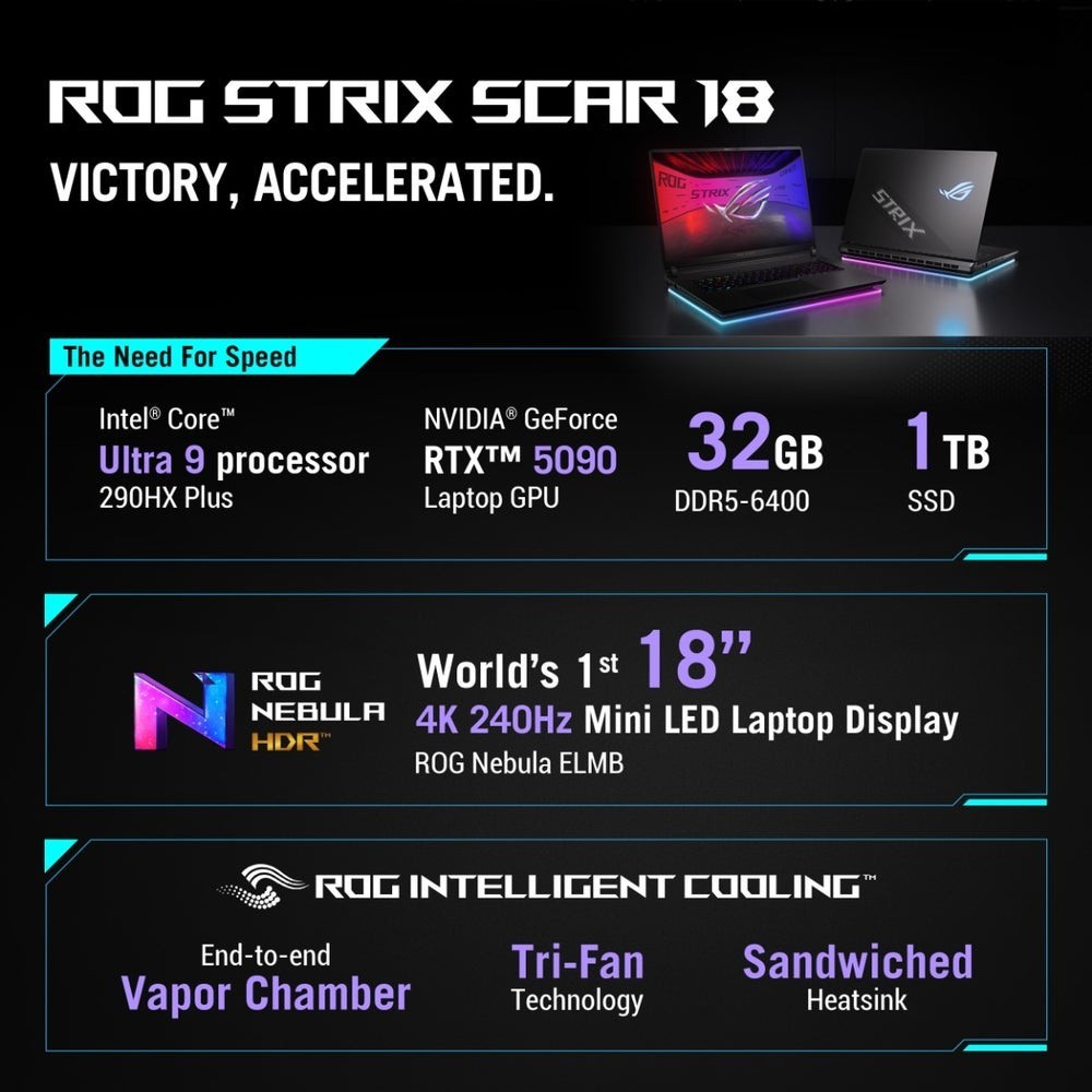 ROG Strix SCAR 18 (2026) G835 4K 240Hz Intel Ultra 9 290HX RTX 5090 32GB 1TB