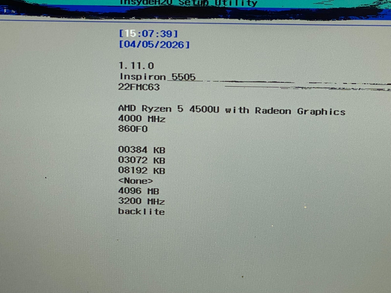 DELL INSPIRON 5505 RYZEN 5 4500U@4.00GHZ 4GB W10 *READ