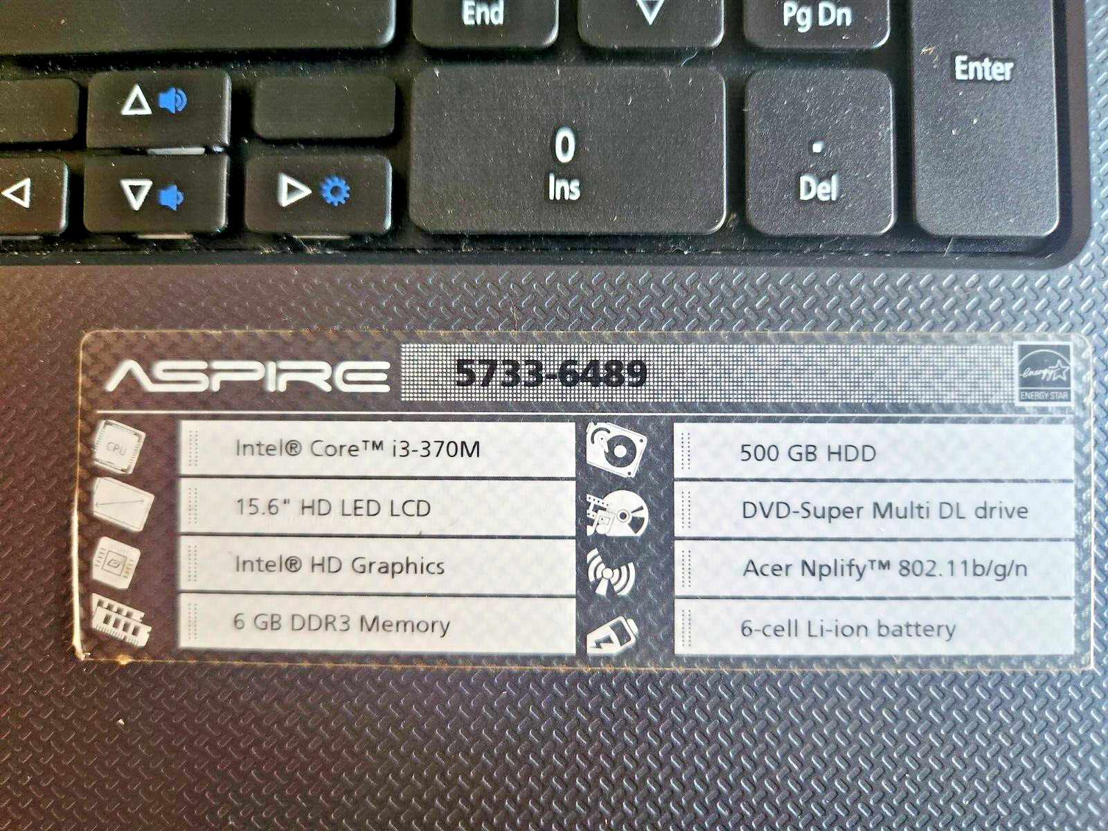 ACER Aspire 5733 Laptop – Intel Core i3-370M 15.6″ screen 6 GB memory 500 GB HDD