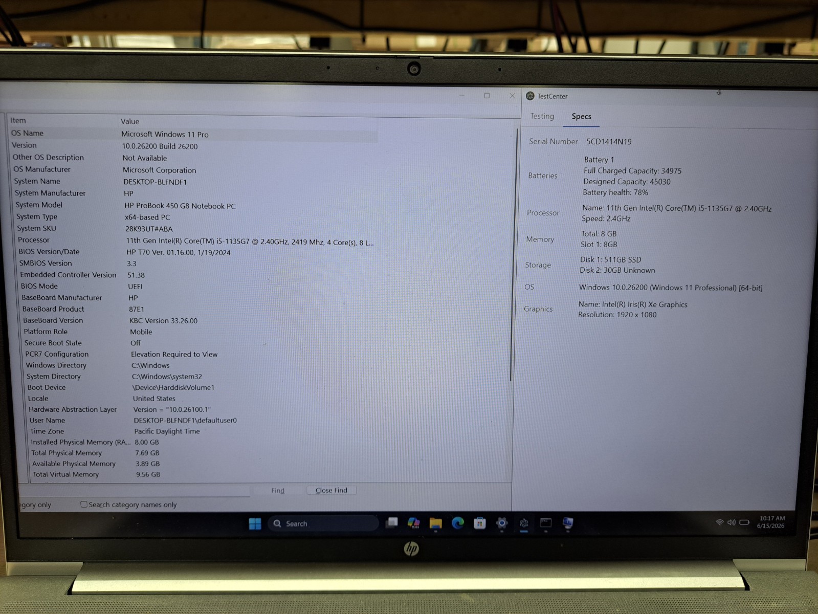 HP ProBook 450 G8 15.6″ Laptop i5-1135G7 2.40GHz 8GB RAM 256GB SSD Win 11 Pro