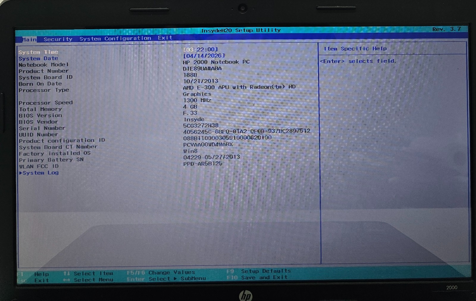 HP 2000-2B44DX 15.6″ Laptop AMD E-300 4GB NO HD/OS (FL)