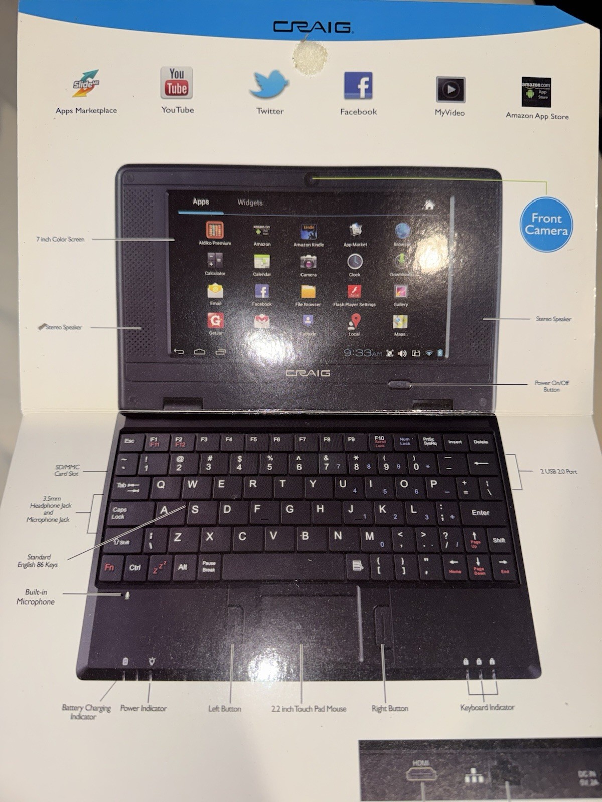 Factory sealed Craig 7″ Netbook Android 4.0 CLP281x Wi-Fi Webcam Black Netbook