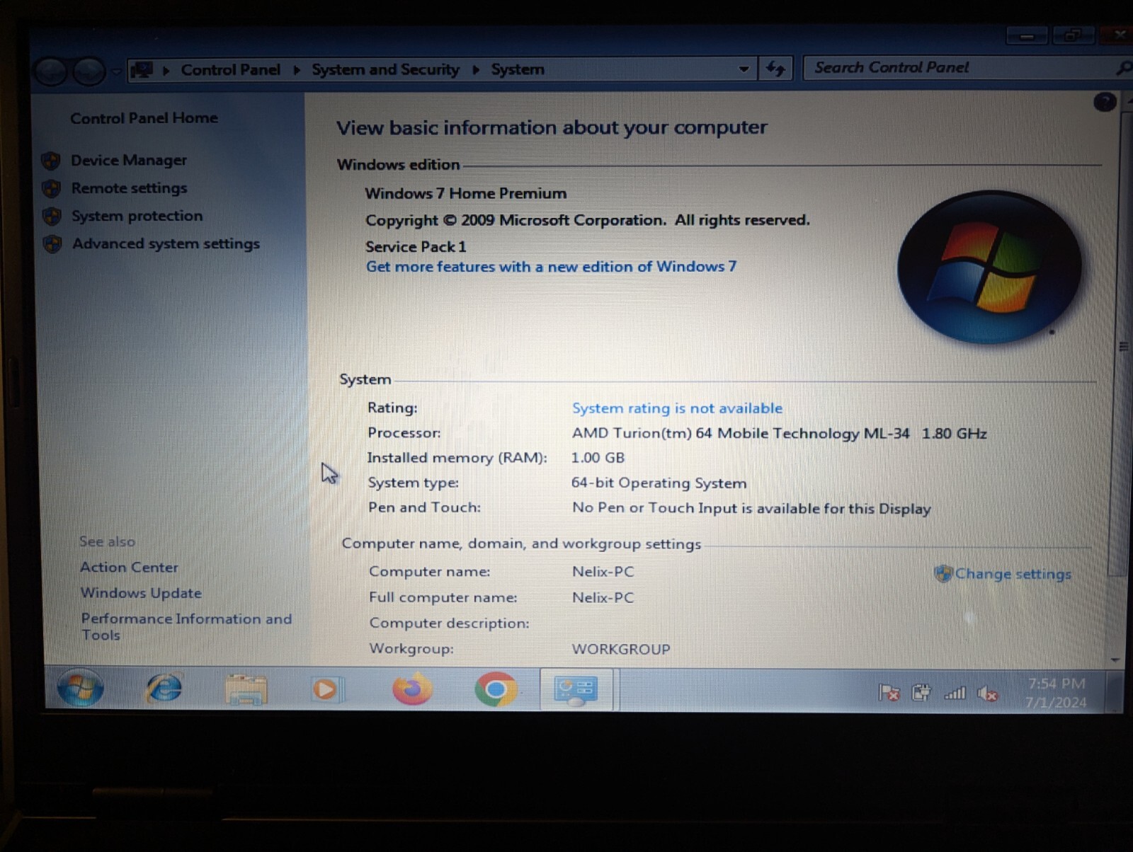Gateway MX6442 AMD Turion 64 ML34 1.80 GHz 1 GB Ram 55.8 Gig HDD