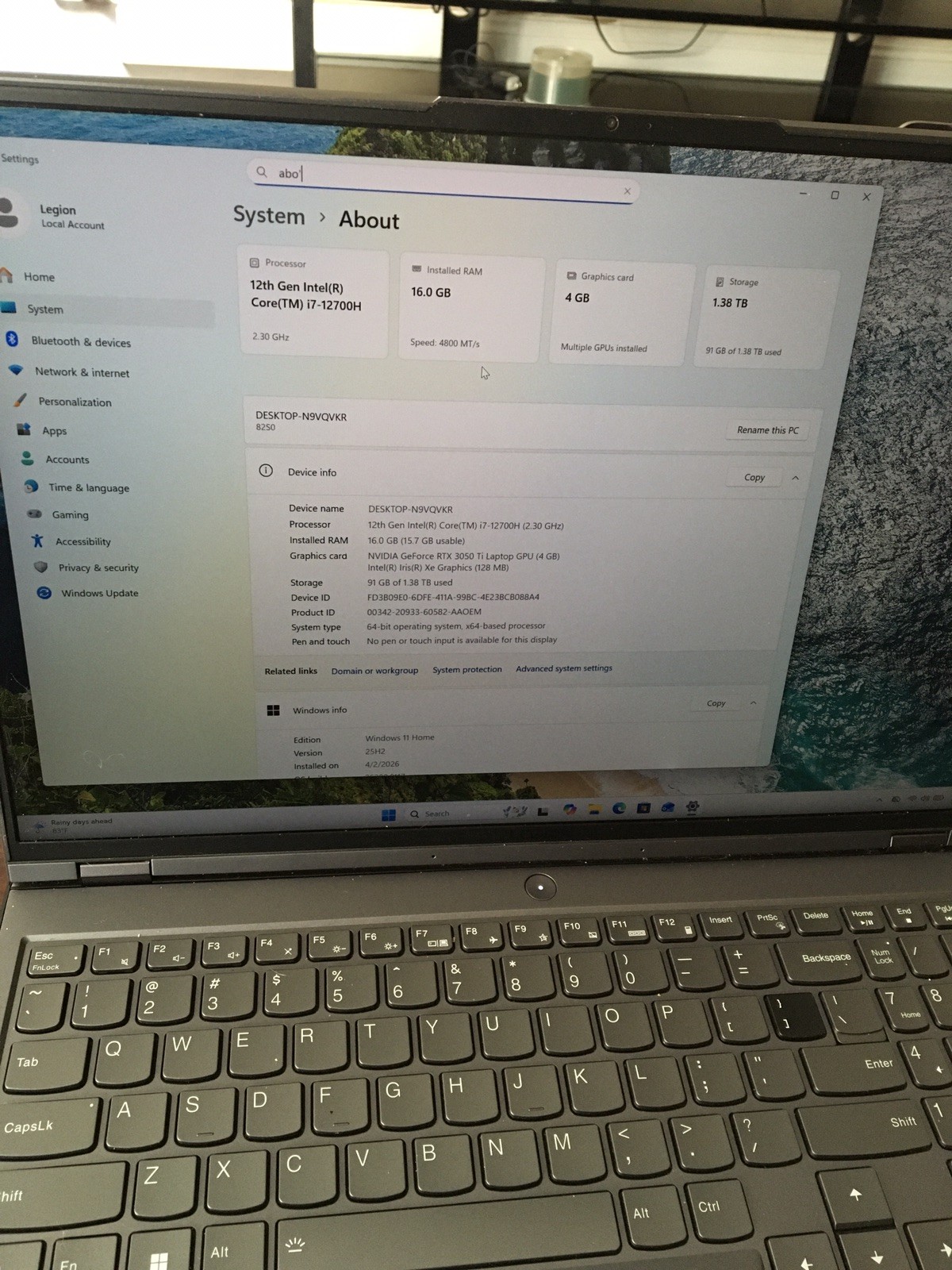 Lenovo Legion 5 Pro 16IAH7 16″ (1.5 TB SSD, Intel Core i7 12th Gen., 16GB)