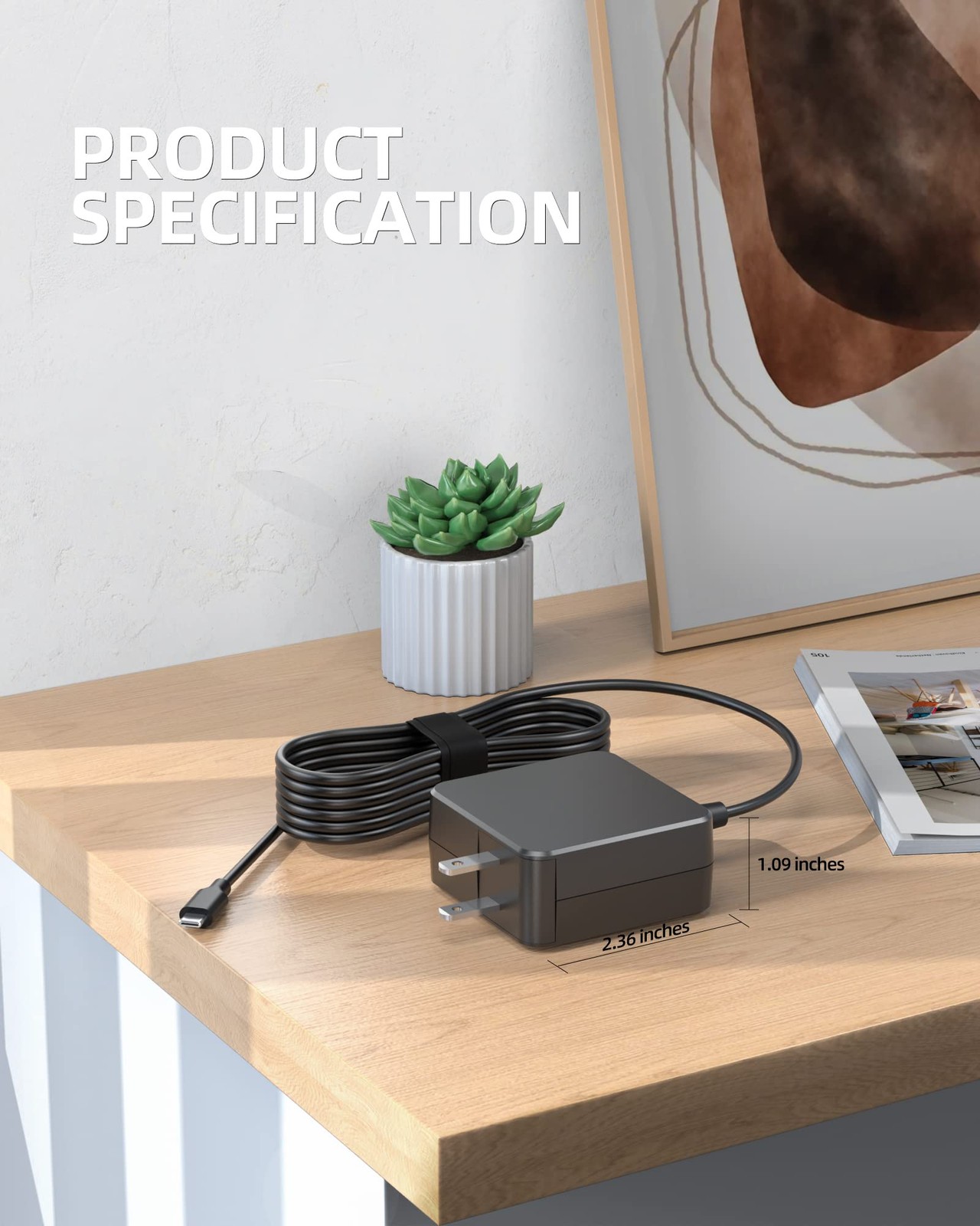 Asus Chromebook 45W USB C Fast Charger UL Certified 7.5ft Cable Compact