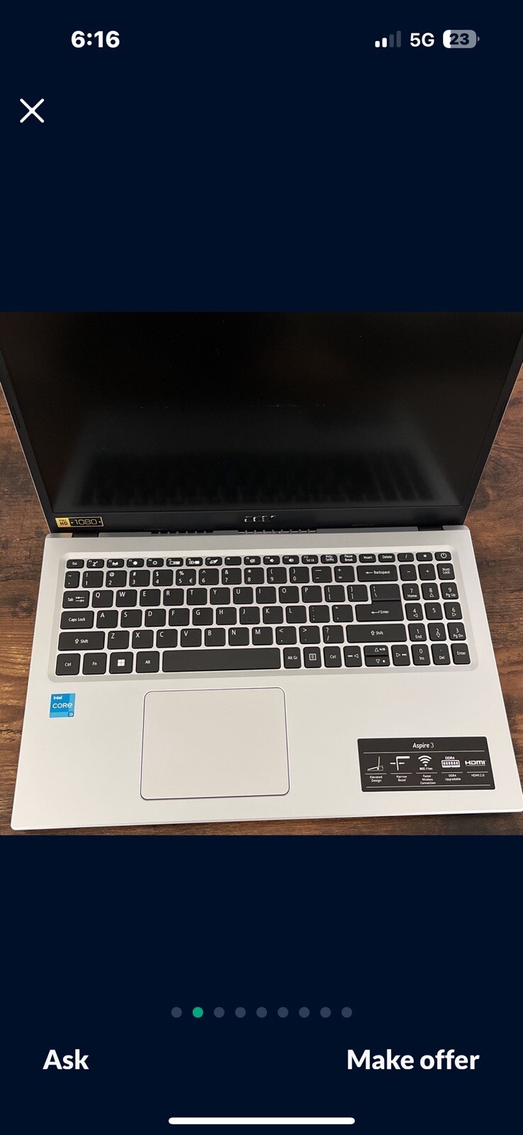 Acer Aspire 3 15.6” (256GB SSD Intel Core i3-1115G4 4.1GHz 8GB RAM) Laptop -…