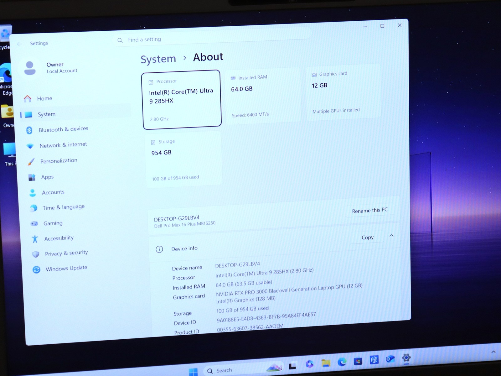 Dell Pro Max 16 Plus MB16250 16.0″ Ultra 9 285HX 64GB 1TB NVMe RTX PRO 3000 W11P