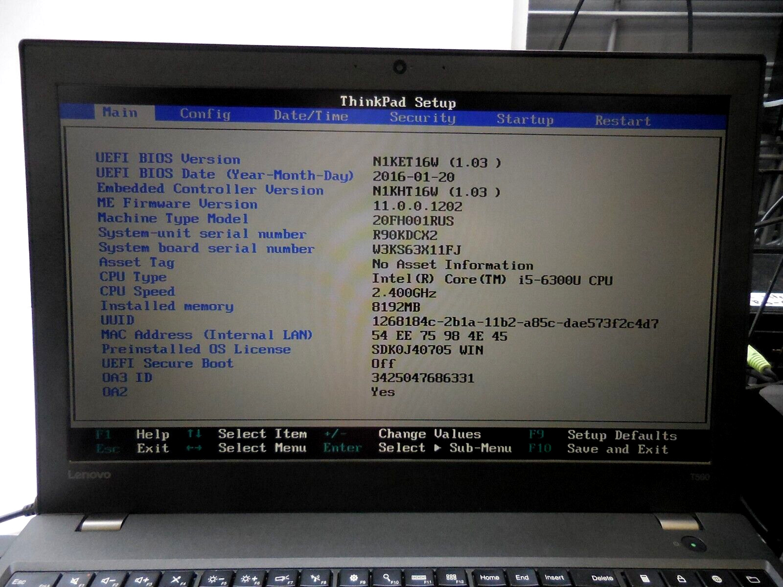 Lenovo ThinkPad T560 Intel Core i5-6300U 2.40GHz 8GB RAM, 250GB SSD, NO OS