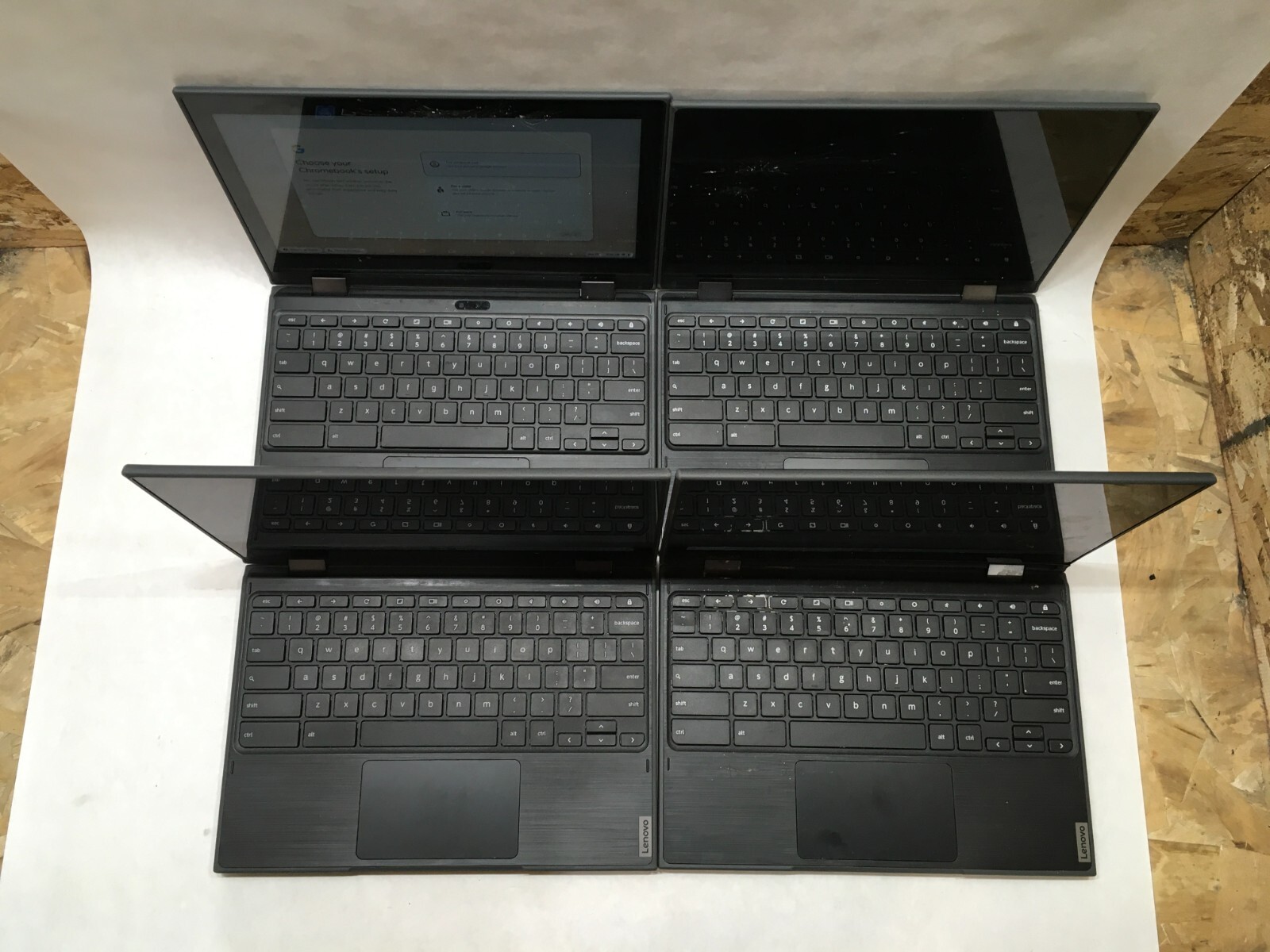 Lot of 4 Lenovo Chromebook 300e 2nd Gen MTK Broken Screens Power Issues- FT