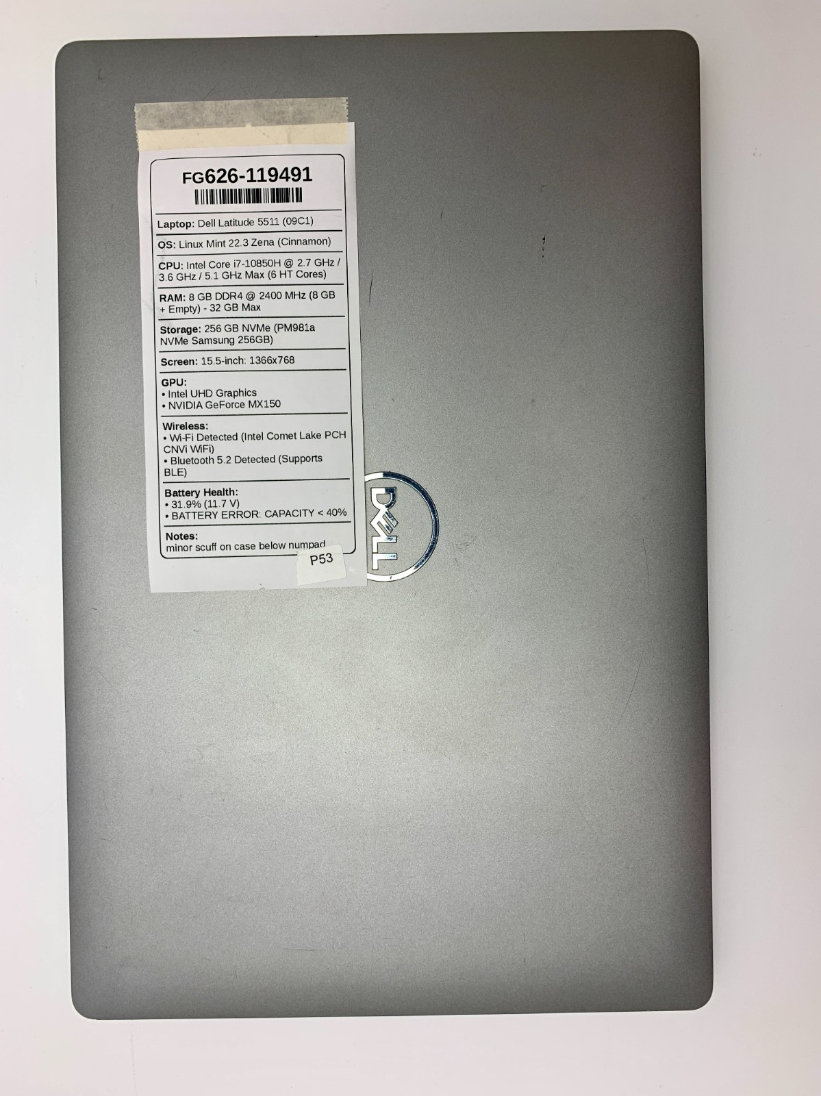 Dell Latitude 5511 | i7-10850H | 8GB RAM | 256GB NVMe | LINUX