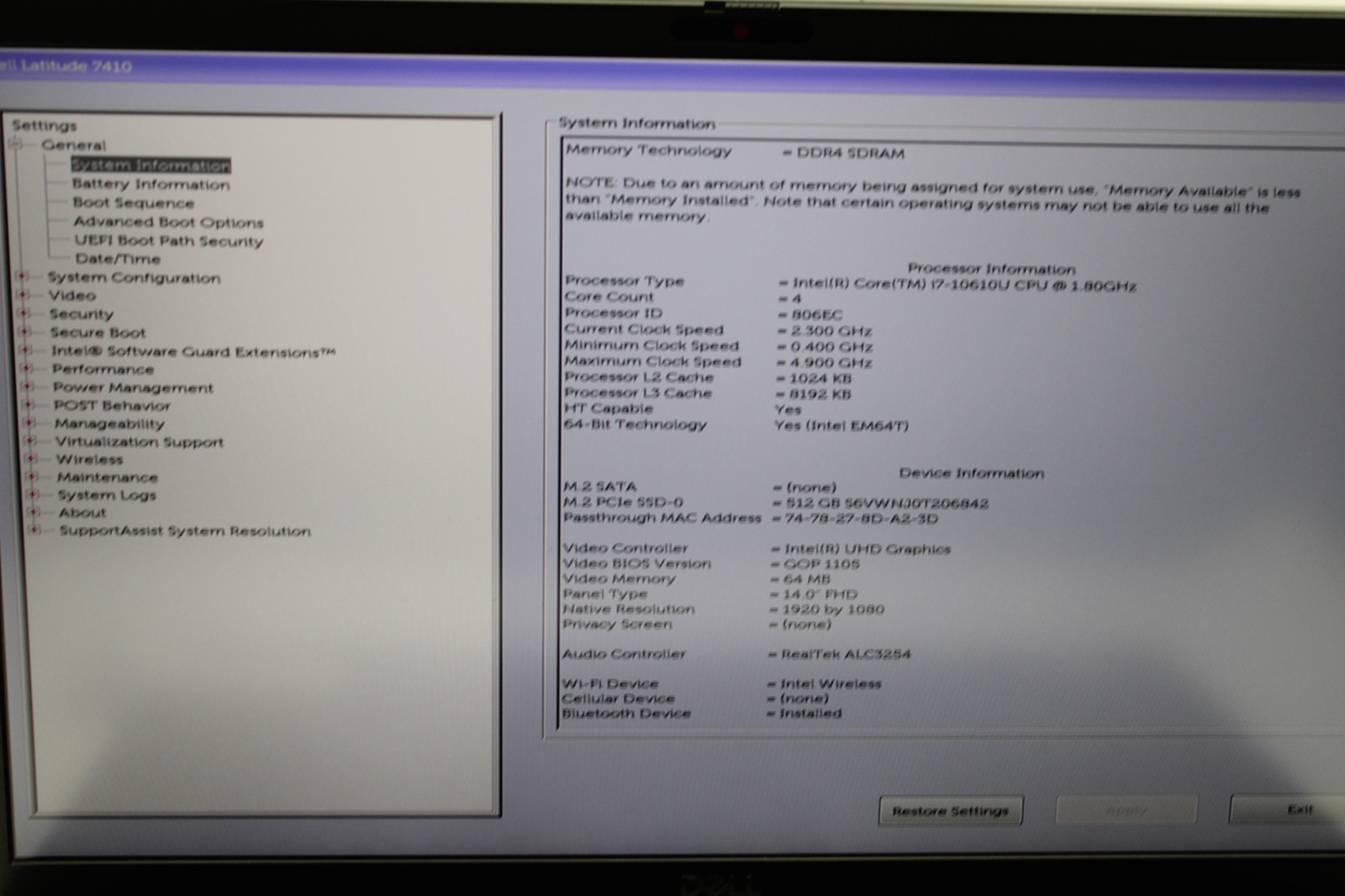 Dell Latitude 7410 _ i7-10610U @ 1.8 GHz _ 16GB RAM _ 512GB SSD _ Win11Pro