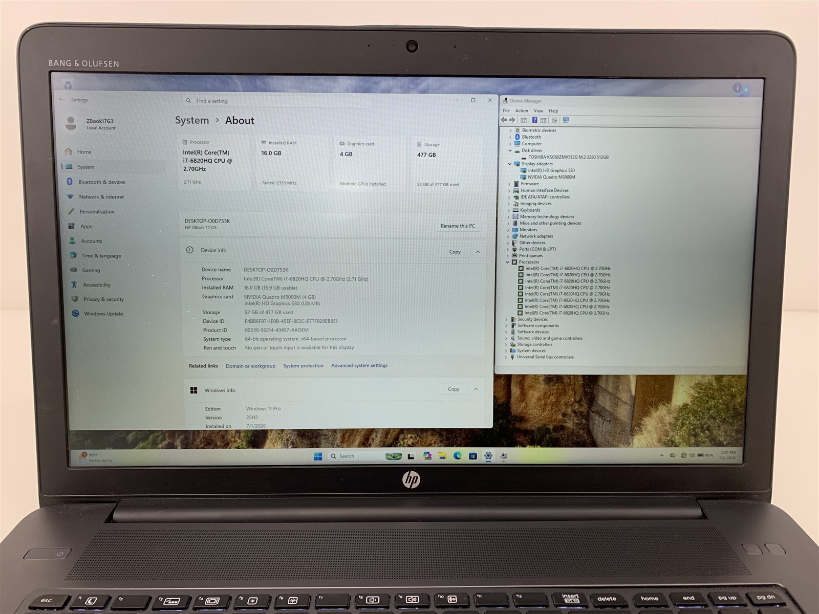 HP ZBook 17 G3 Intel i7-6820HQ 2.70GHz 16GB RAM 512GB SATA M.2 SSD Win 11 Pro