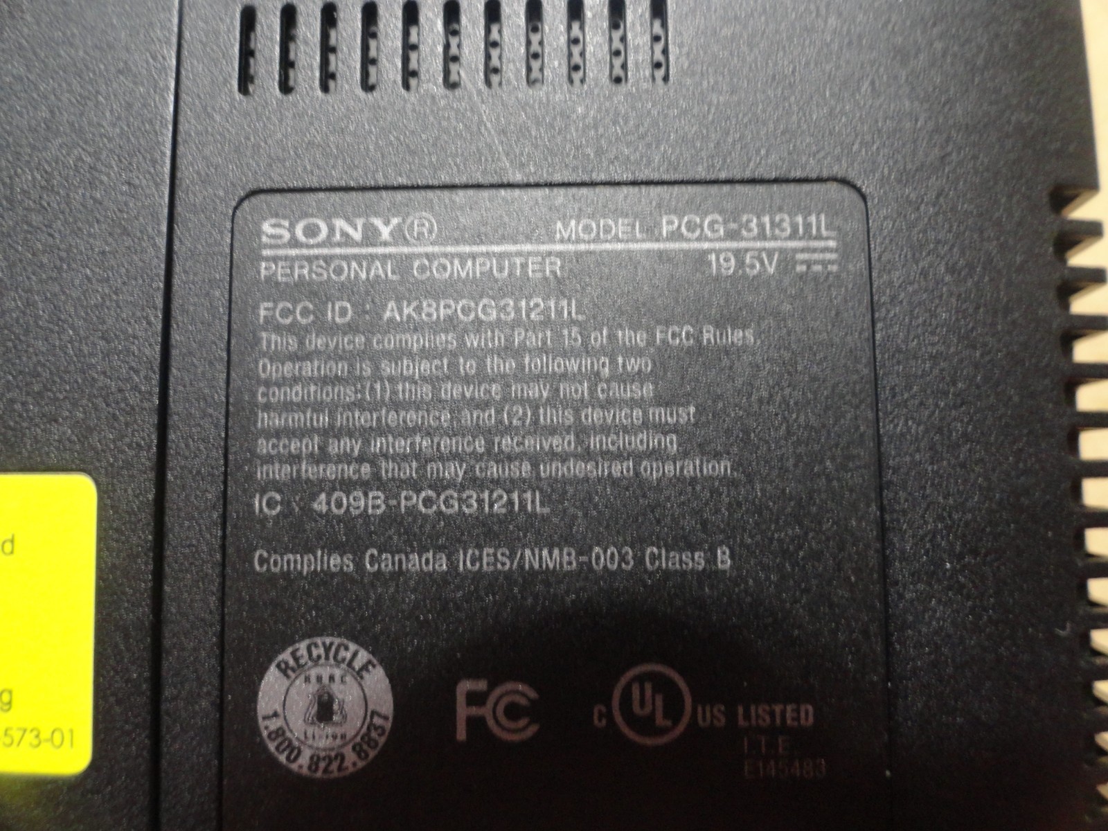SONY VAIO PCG-31311L LAPTOP