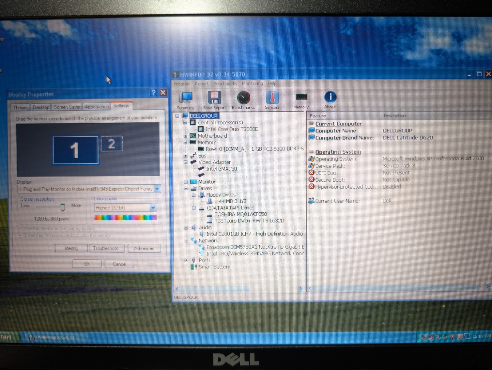 DELL LATITUDE D620 | CD 1GB RAM 500GB HDD | DVD-RW Win XP 32-Bit Serial Port