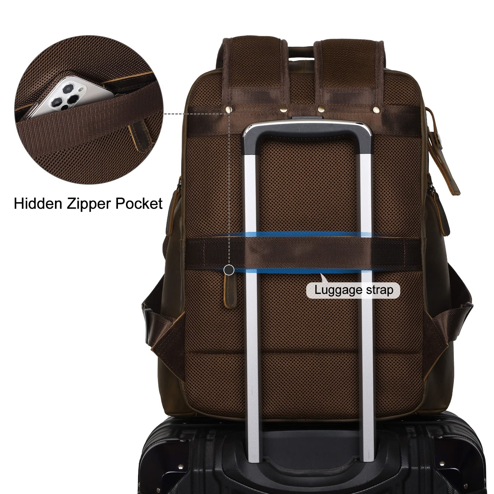 TIDING Men’s Vintage Leather 15.6″ Laptop Backpack Multi-Pocket Travel Rucksack