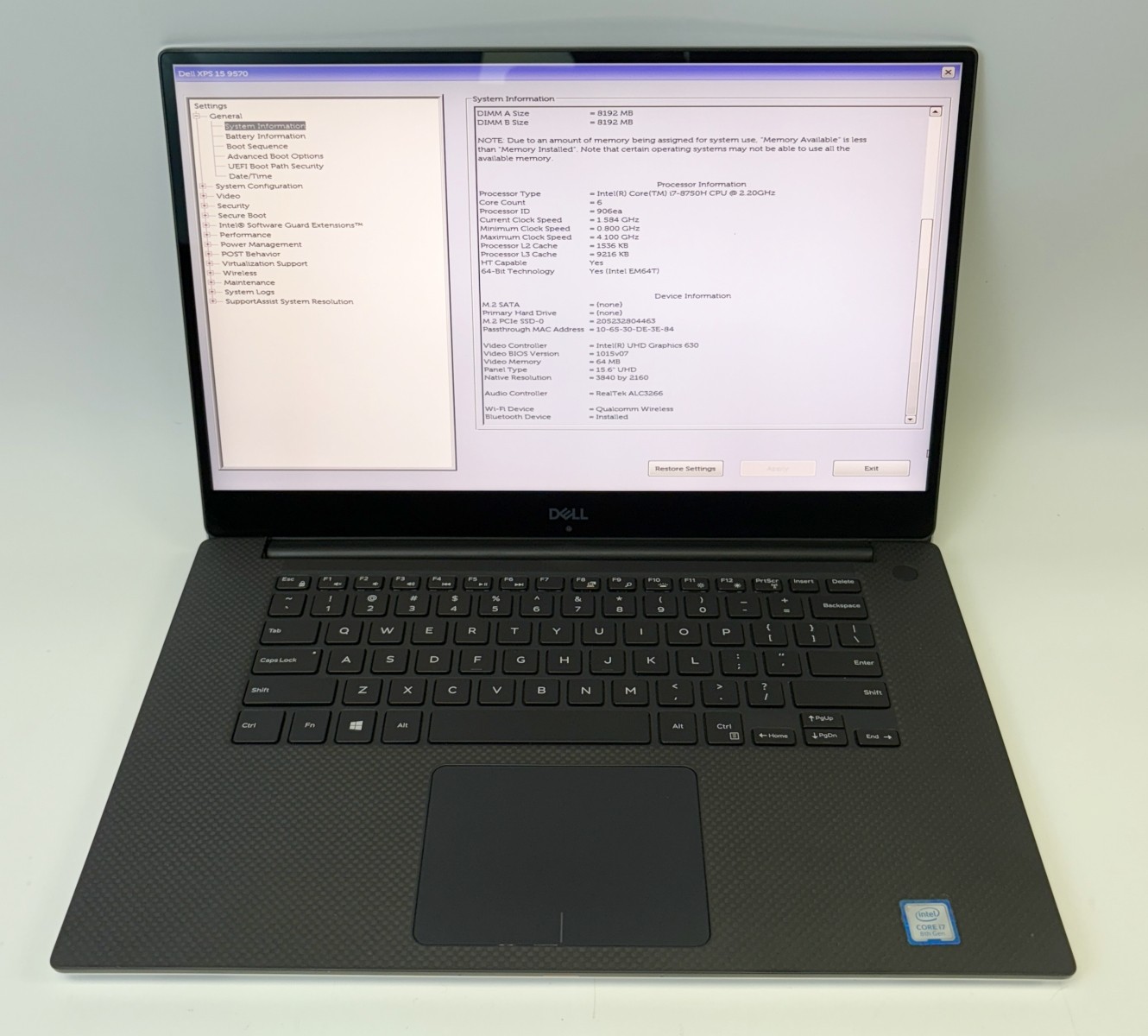Dell XPS 15 9570 FHD Touch i7-8750H 2.20GHz 16GB 512GB SSD GTX 1050 Ti Max-Q