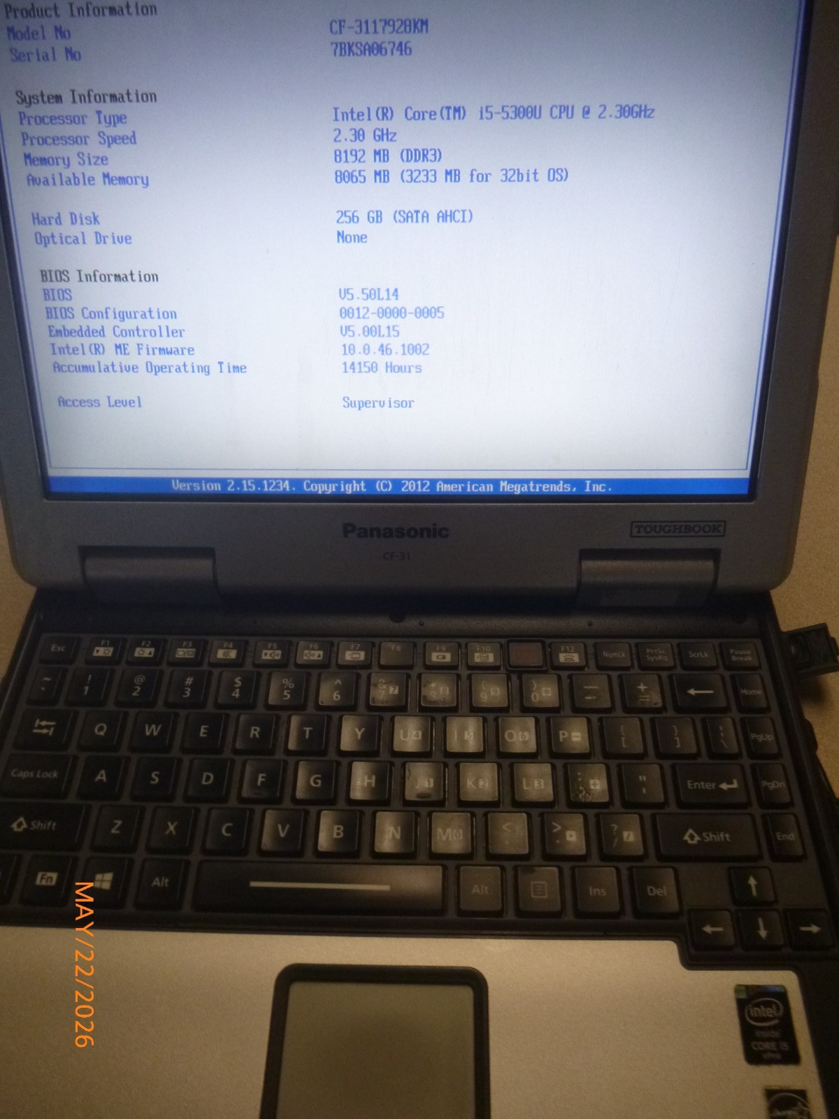 Panasonic Toughbook i5 5300M 2.3GHz 8GB 256GB – Win 11 Pro – MK5 -CF-3117-01KM